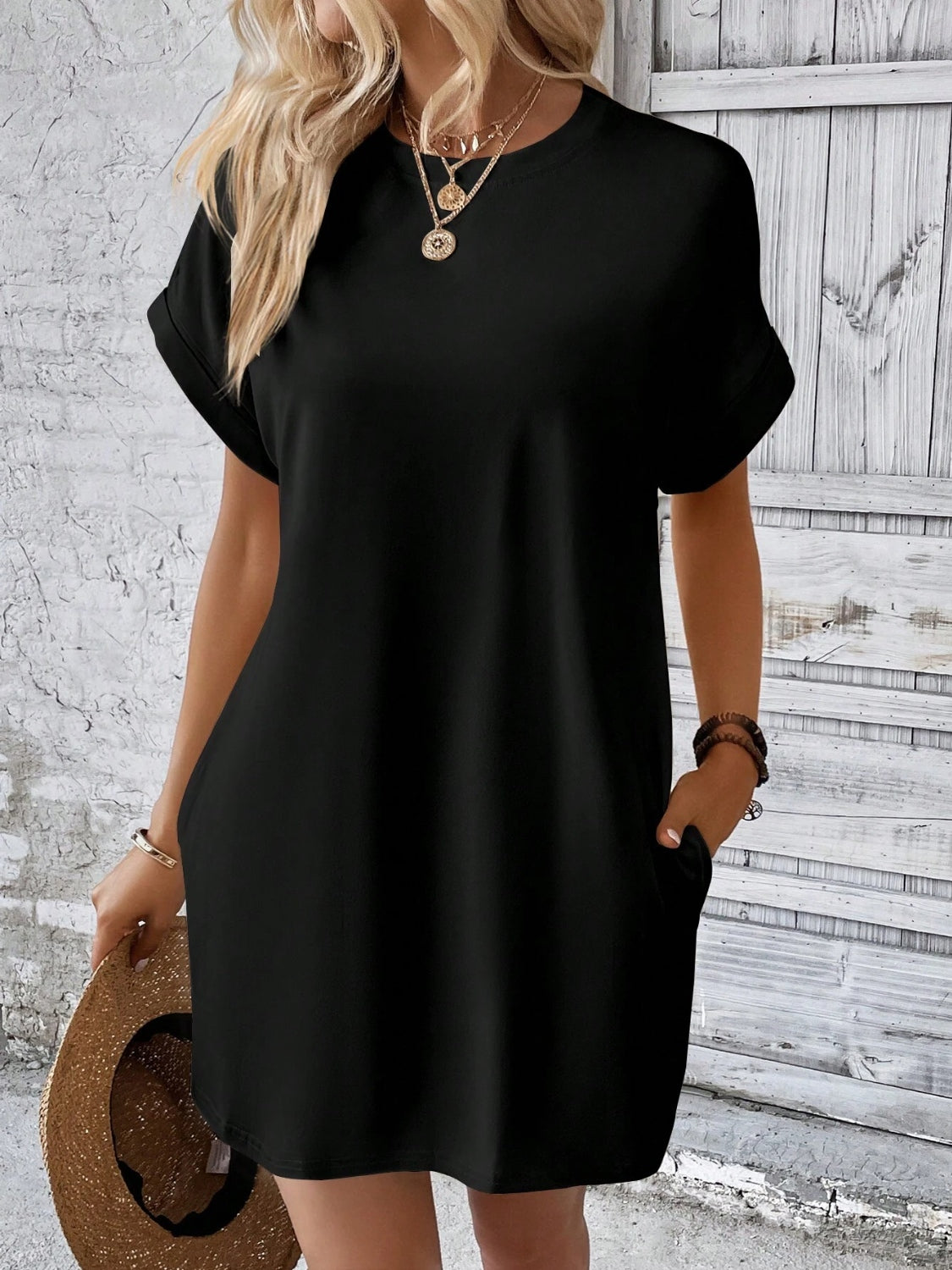 Round Neck Short Sleeve Mini Dress Round Neck Short Sleeve Mini Dress